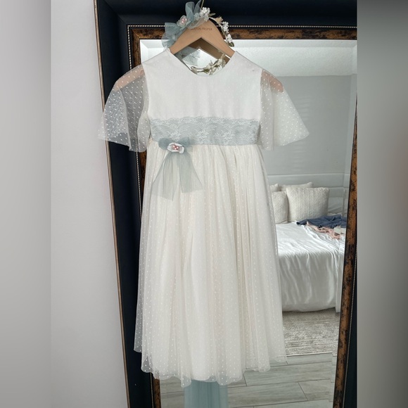 CYBERELLA BABY Ceremony Girls' Dress - Polka Dot Tulle (Aquamarine & Ivory) - Picture 6 of 11